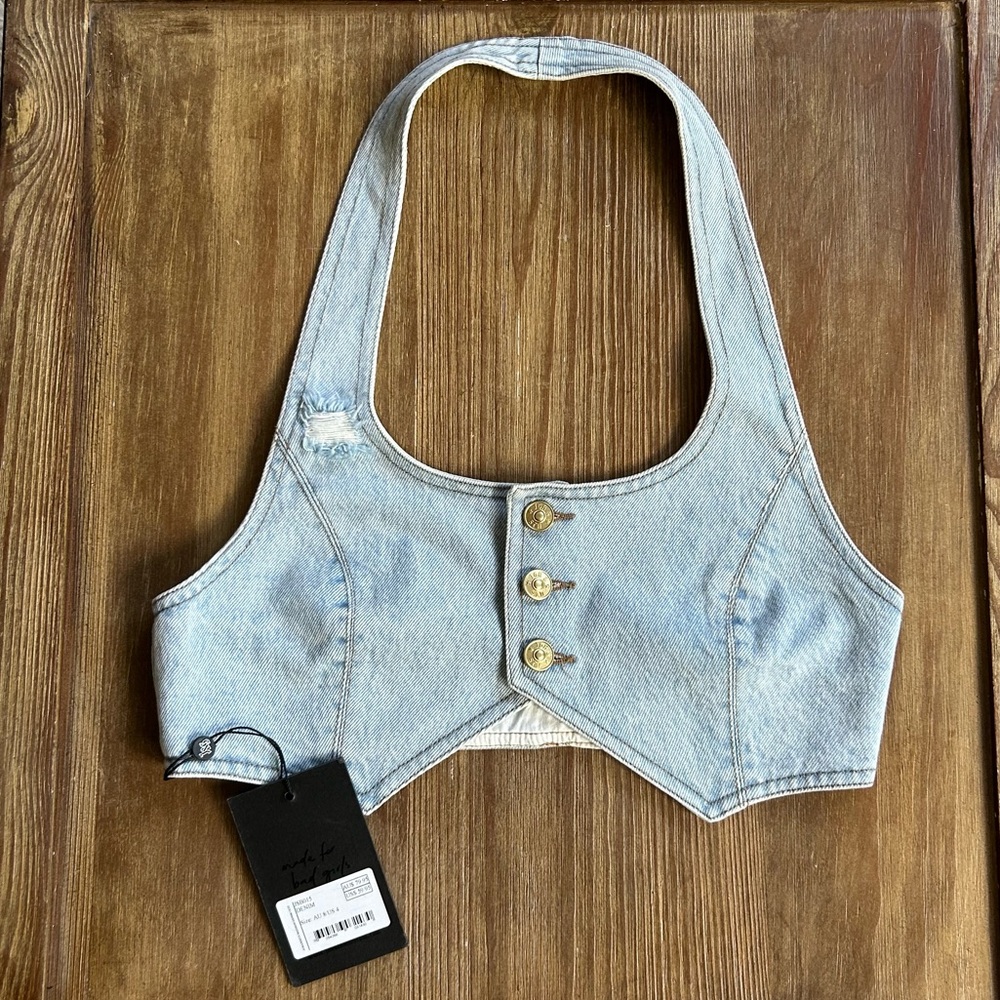 Jagger & Stone Denim Halter Crop Top Size Small